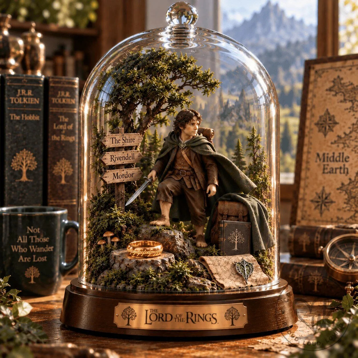 The Lord of the Rings Frodo Baggins Shire Rivendell Mordor Glass Dome Figurine