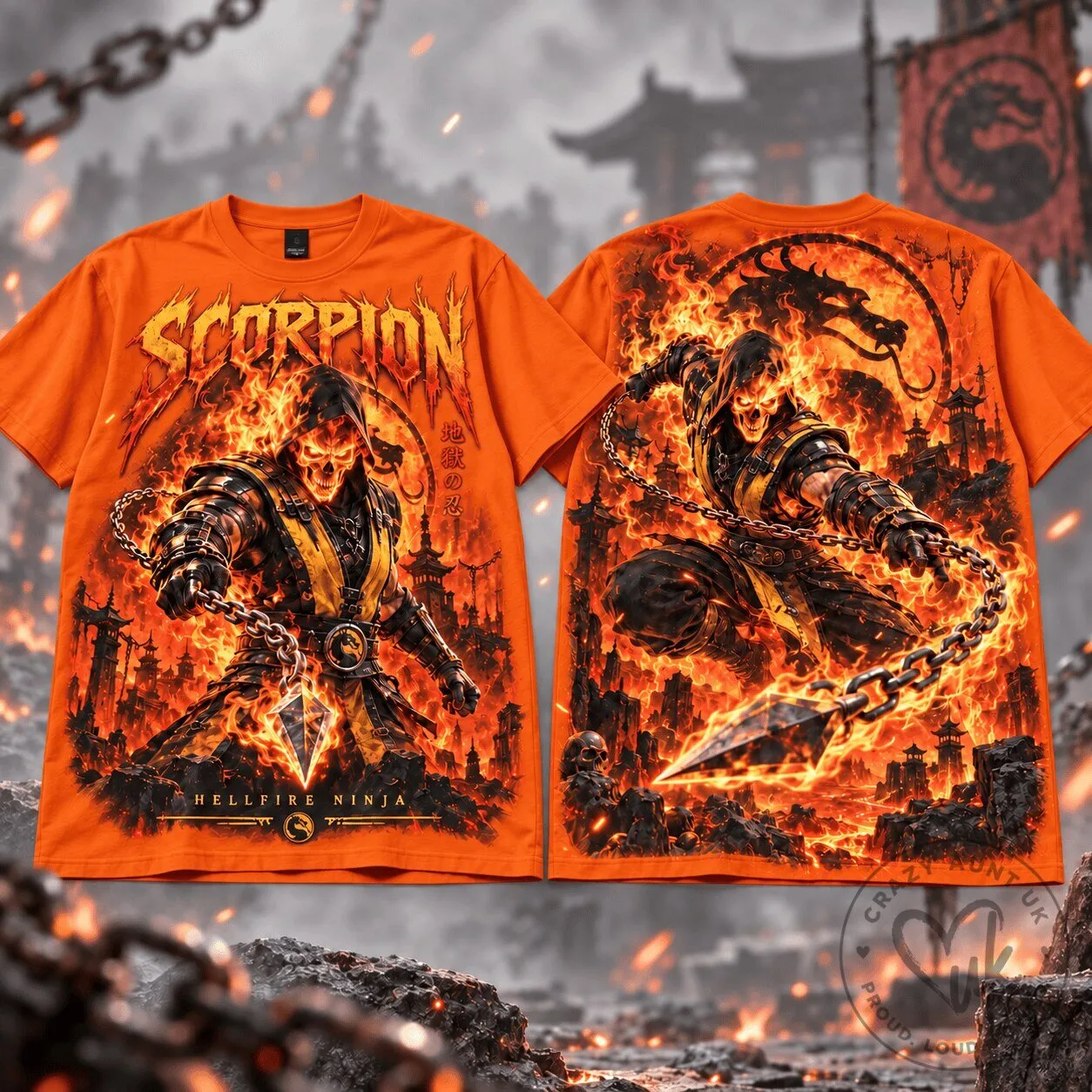 Mortal Kombat Scorpion Hellfire Ninja Graphic T-Shirt for Men