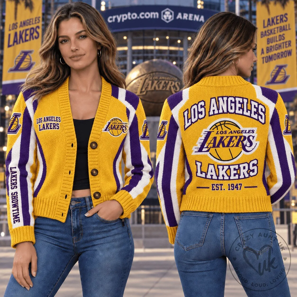 Los Angeles Lakers Basketball Team Yellow Cardigan Jacket