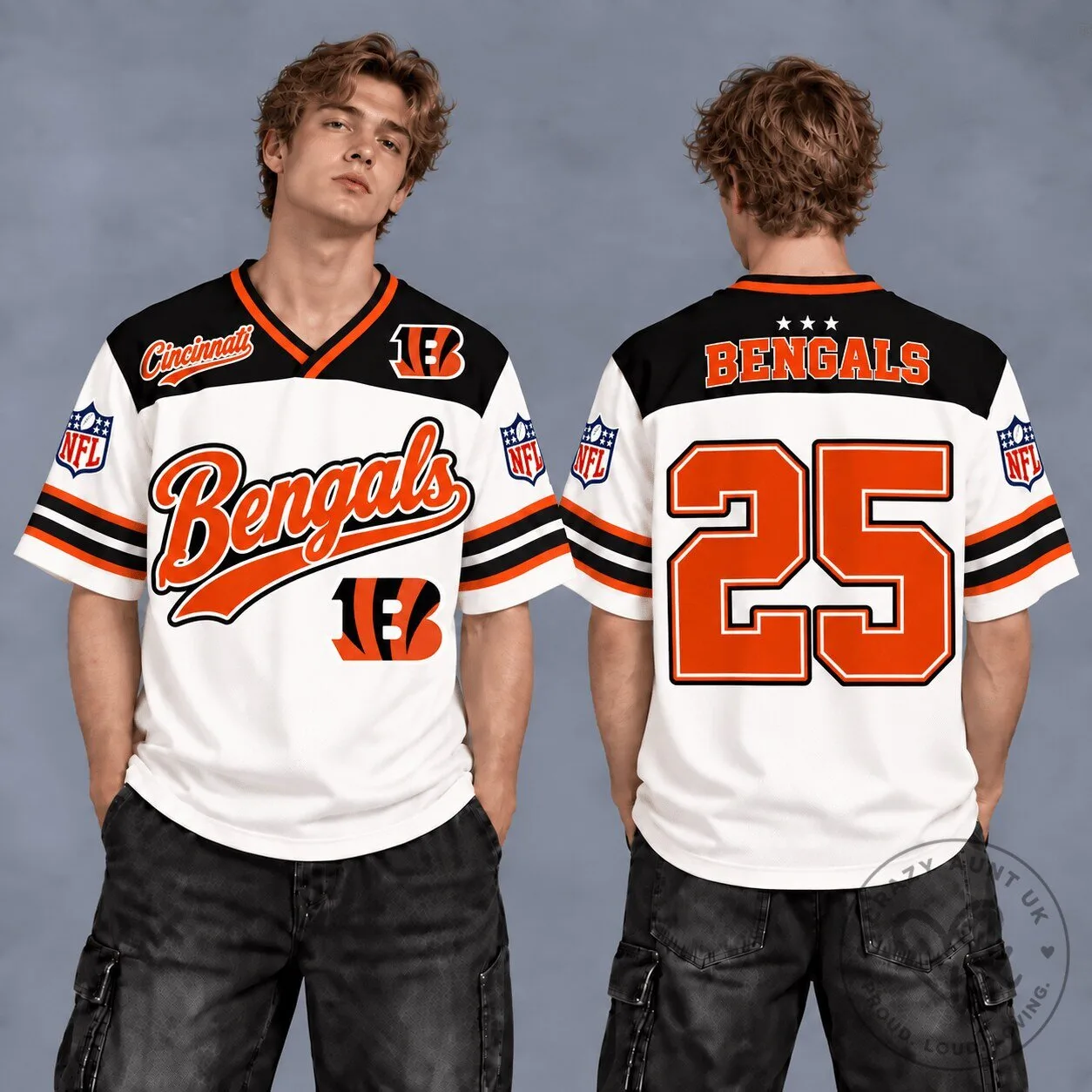 Cincinnati Bengals NFL Football Team White Retro Fan Jersey