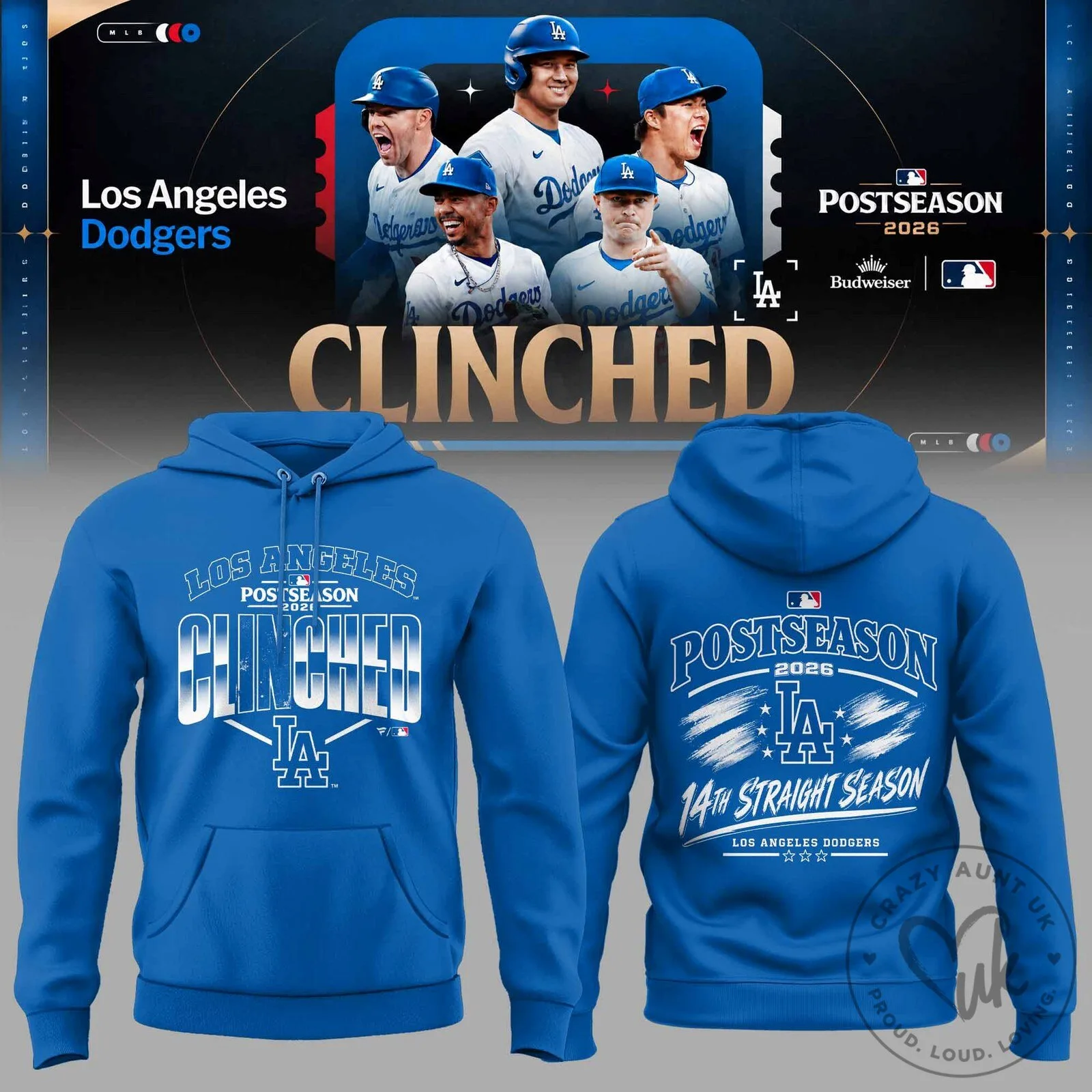Los Angeles Dodgers 2026 Postseason Clinched Blue Fan Hoodie