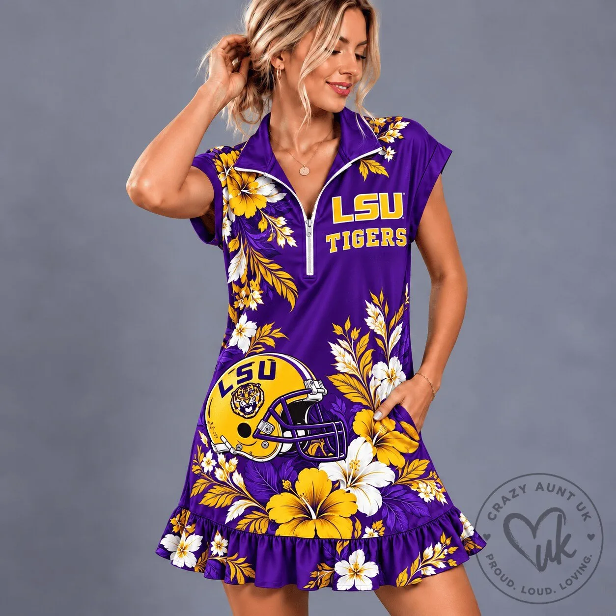 Louisiana State University Tigers Football Tropical Floral Quarter-Zip Dress