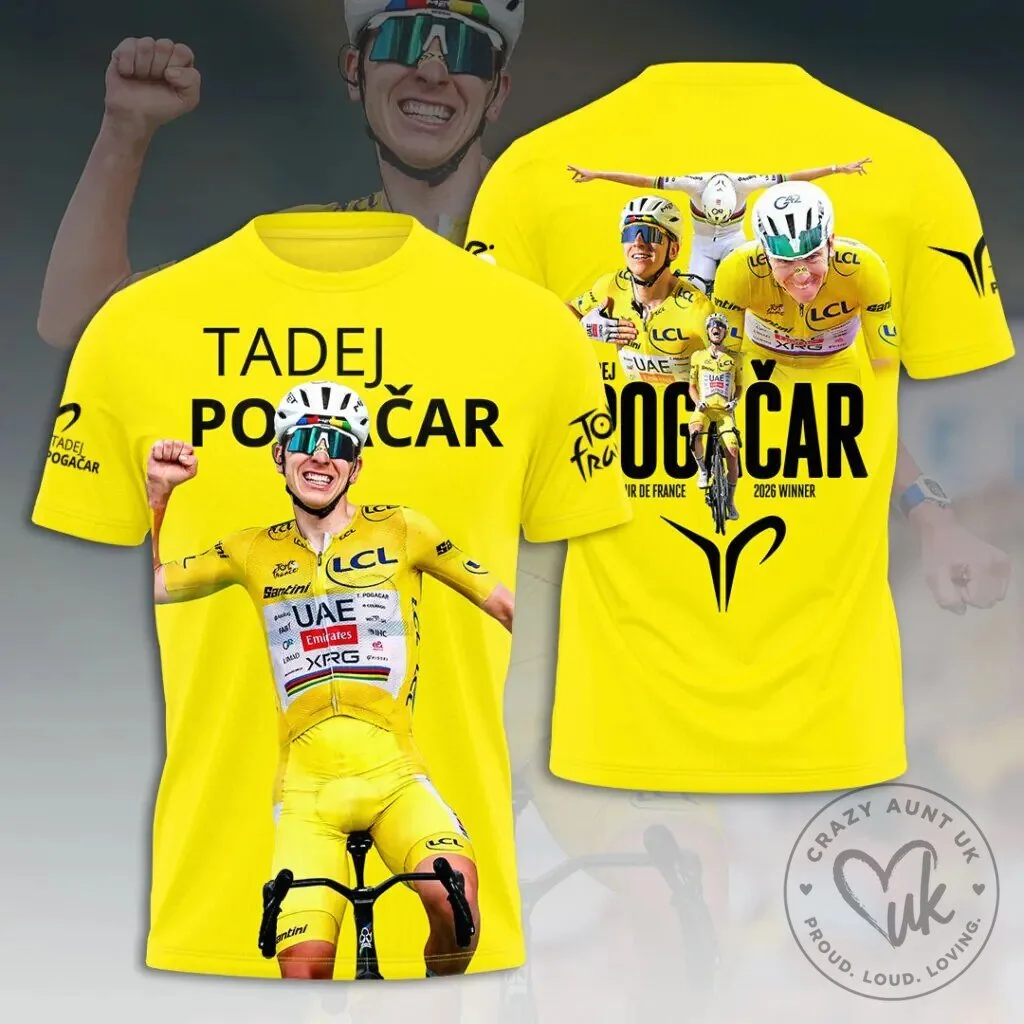 Tadej Pogacar Tour de France 2026 Winner Yellow Cycling T-Shirt