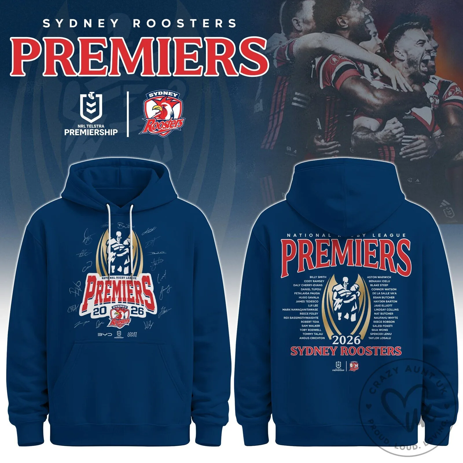 Sydney Roosters 2026 NRL Telstra Premiership Premiers Hoodie