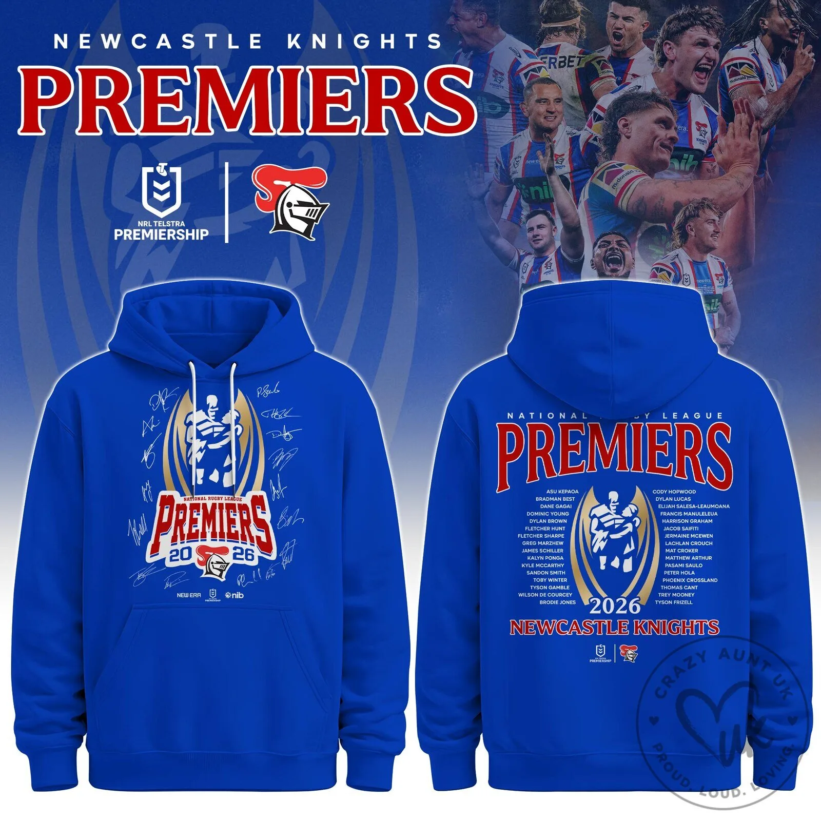 Newcastle Knights National Rugby League Premiers 2026 Commemorative Hoodie