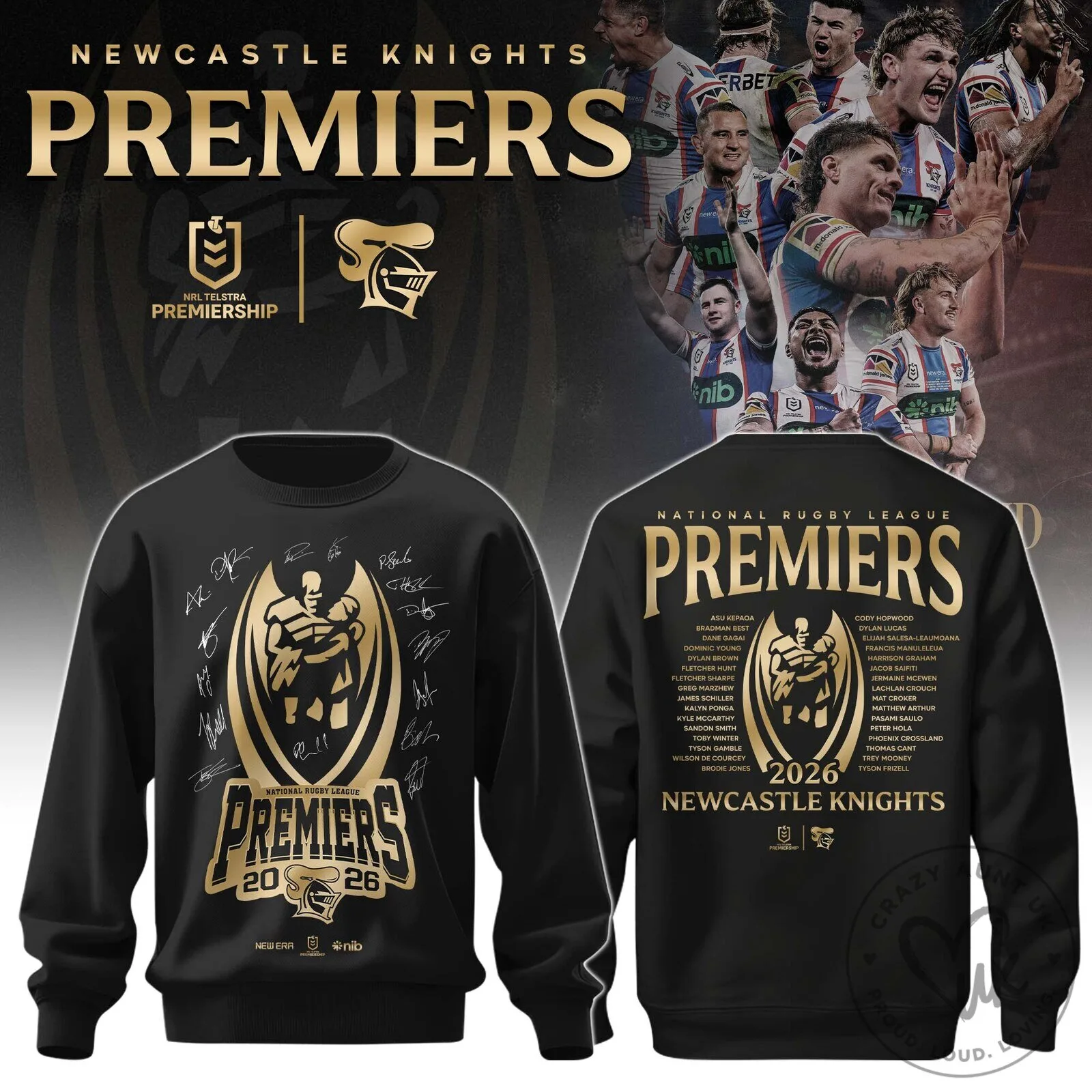 Newcastle Knights National Rugby League 2026 Premiers Black Sweatshirt