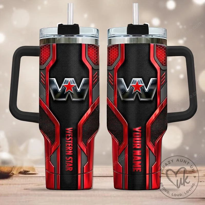 Western Star Trucks Personalized Logo Insulated Tumbler with Handle 1 Western Star Trucks Personalized Logo Insulated Tumbler with Handle