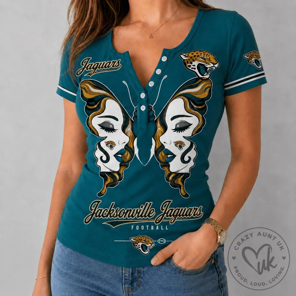 Jacksonville Jaguars Football Butterfly Wings V-Neck T-Shirt for Women