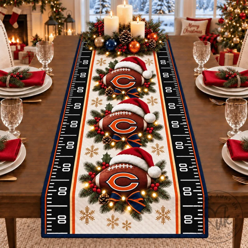 Chicago Bears Christmas Football Holiday Table Runner Festive Decor Chicago Bears Christmas Football Holiday Table Runner Festive Decor