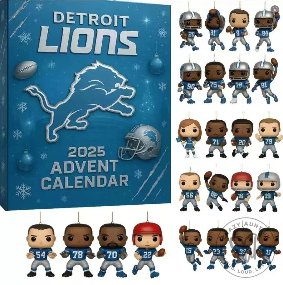 Detroit Lions 2025 Advent Calendar with Christmas Ornaments