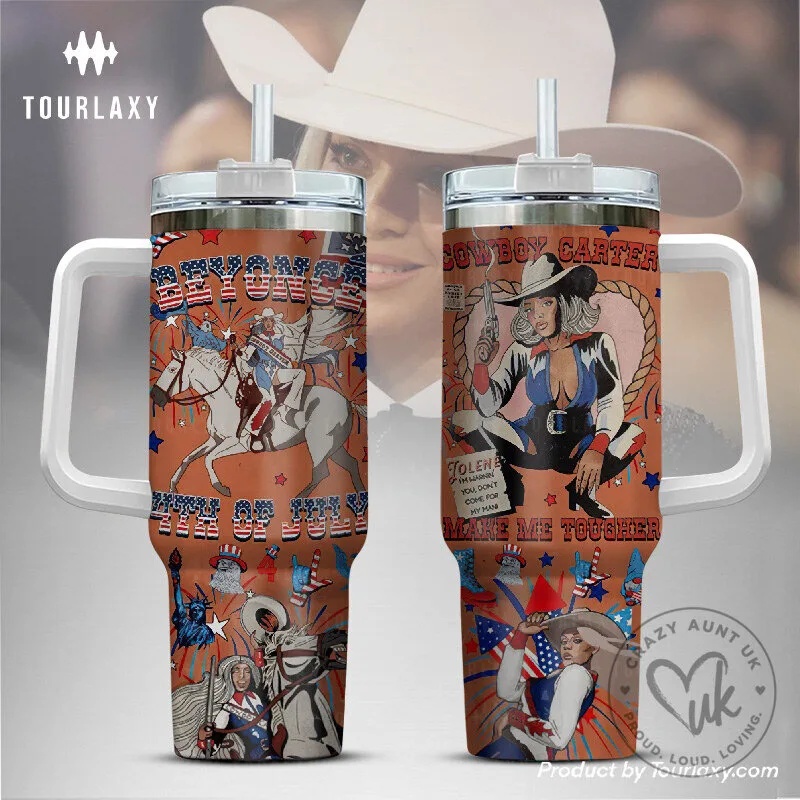 Beyonce Cowboy Carter Fourth of July Patriotic Insulated Tumbler with Handle