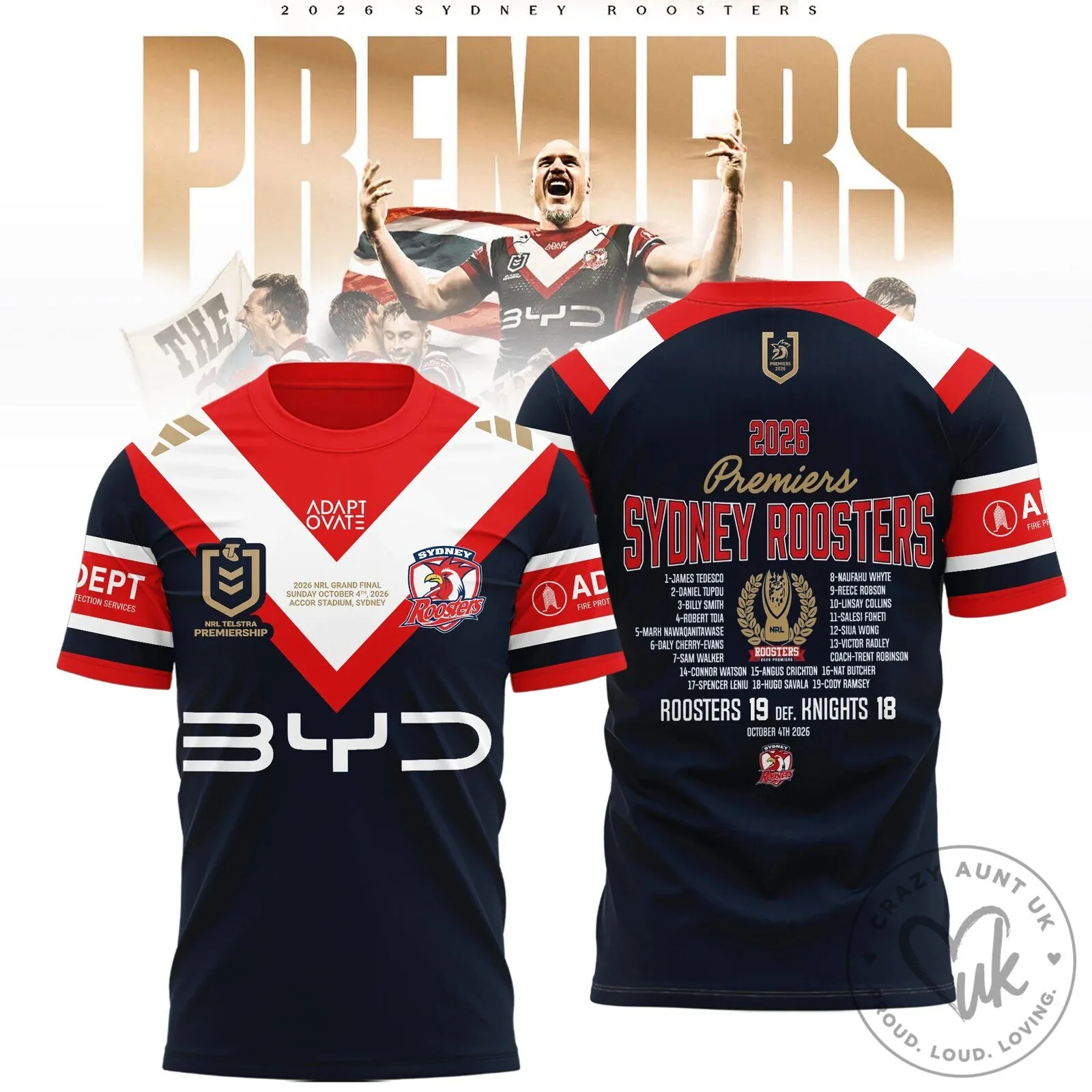 Sydney Roosters National Rugby League Premiers 2026 Commemorative Football Jersey