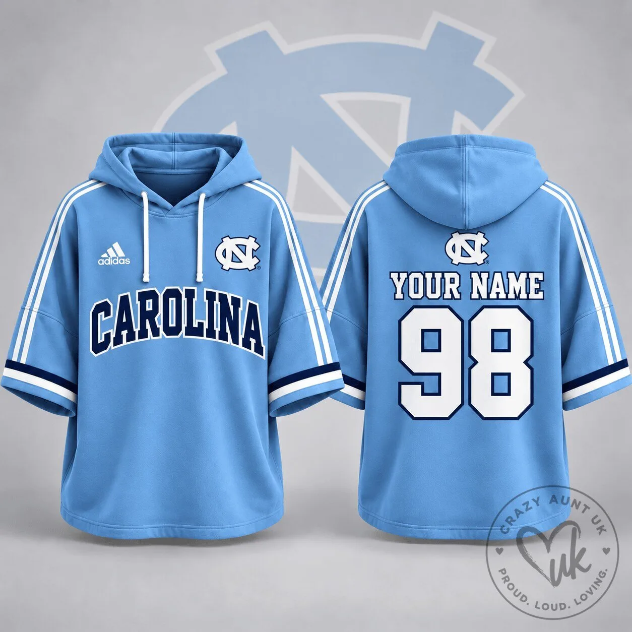 North Carolina Tar Heels Personalized Short Sleeve Hoodie