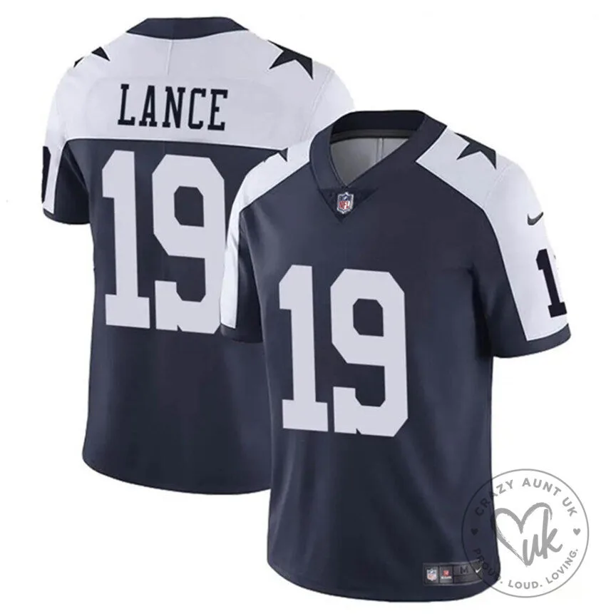 Dallas Cowboys Football Trey Lance Number 19 Navy Blue Game Jersey