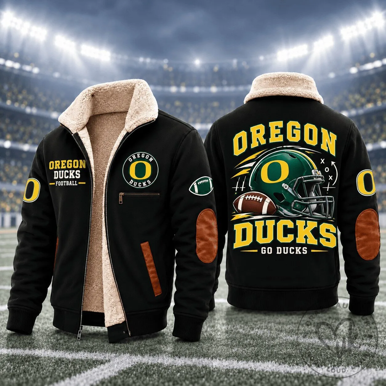 Oregon Ducks Football Team Logo Sherpa Fleece Lined Bomber Jacket