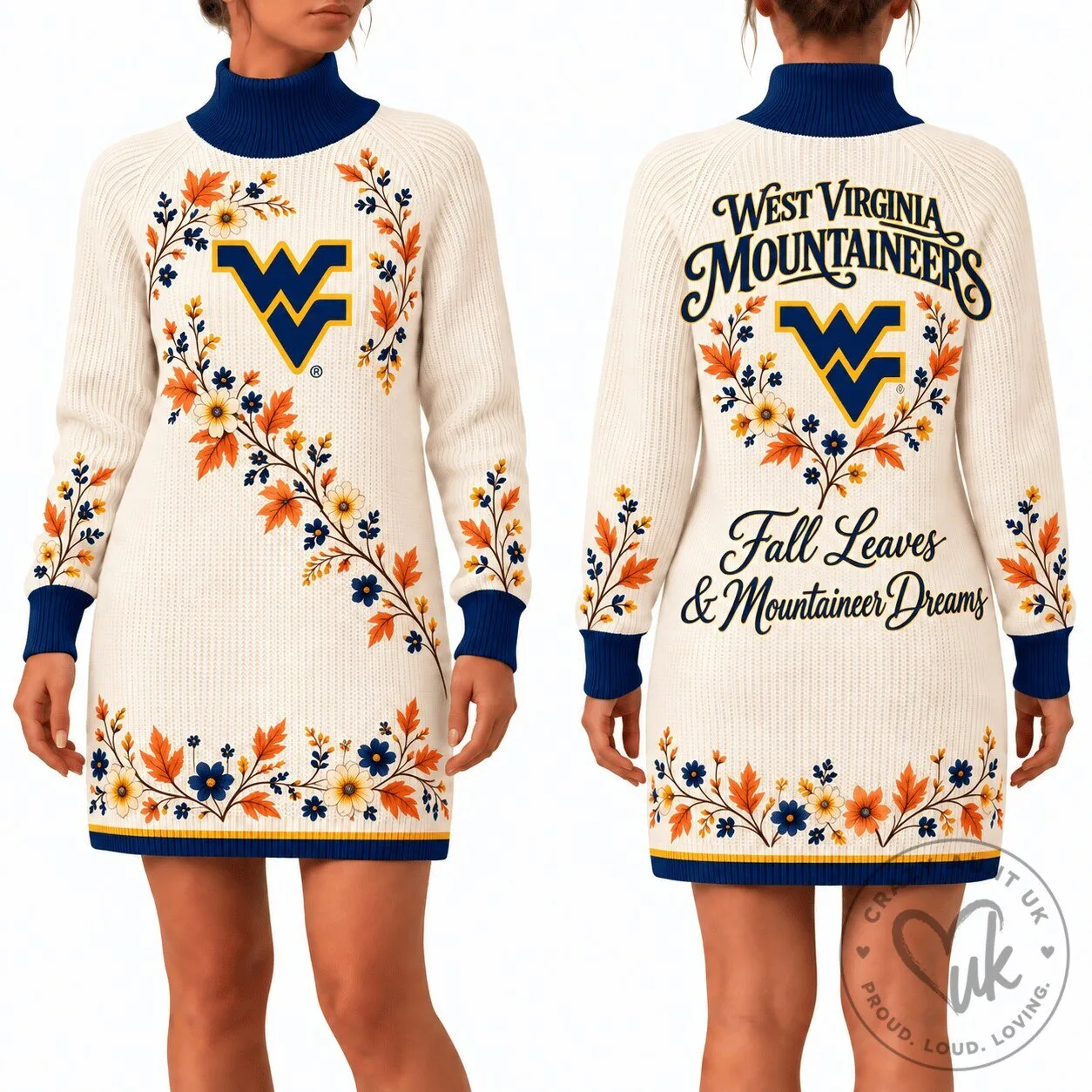 West Virginia Mountaineers Fall Leaves Women's Sweater Dress