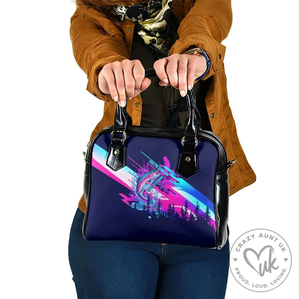 Trout Fly Fishing Born To Cast Shoulder Handbag with Vibrant Neon Rainbow Trout Design 7 Trout Fly Fishing Born To Cast Shoulder Handbag with Vibrant Neon Rainbow Trout Design