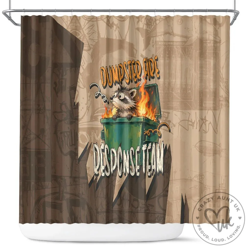 Dumpster Fire Response Team Raccoon Funny Vintage Grunge Collage Shower Curtain