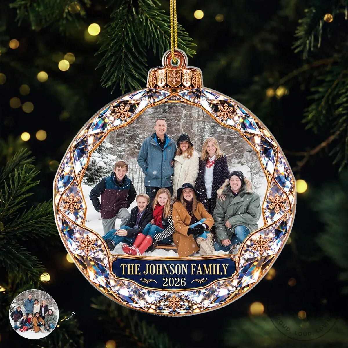 Personalized Family Photo Christmas Tree Ornament with Custom Name and Year