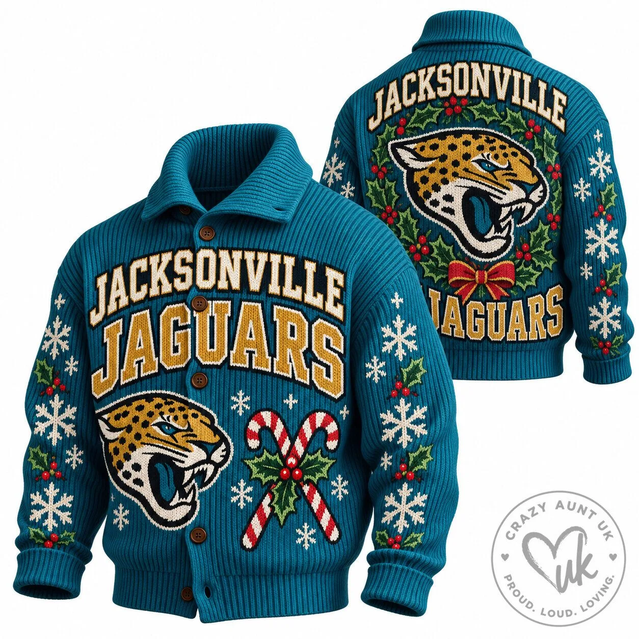 Jacksonville Jaguars Christmas Holiday Ugly Sweater Cardigan
