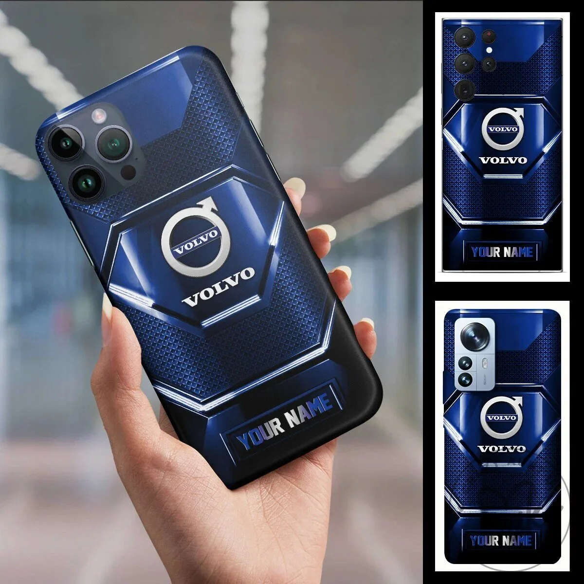 Volvo Custom Name Blue Metallic Car Logo Phone Case for All Phone Models