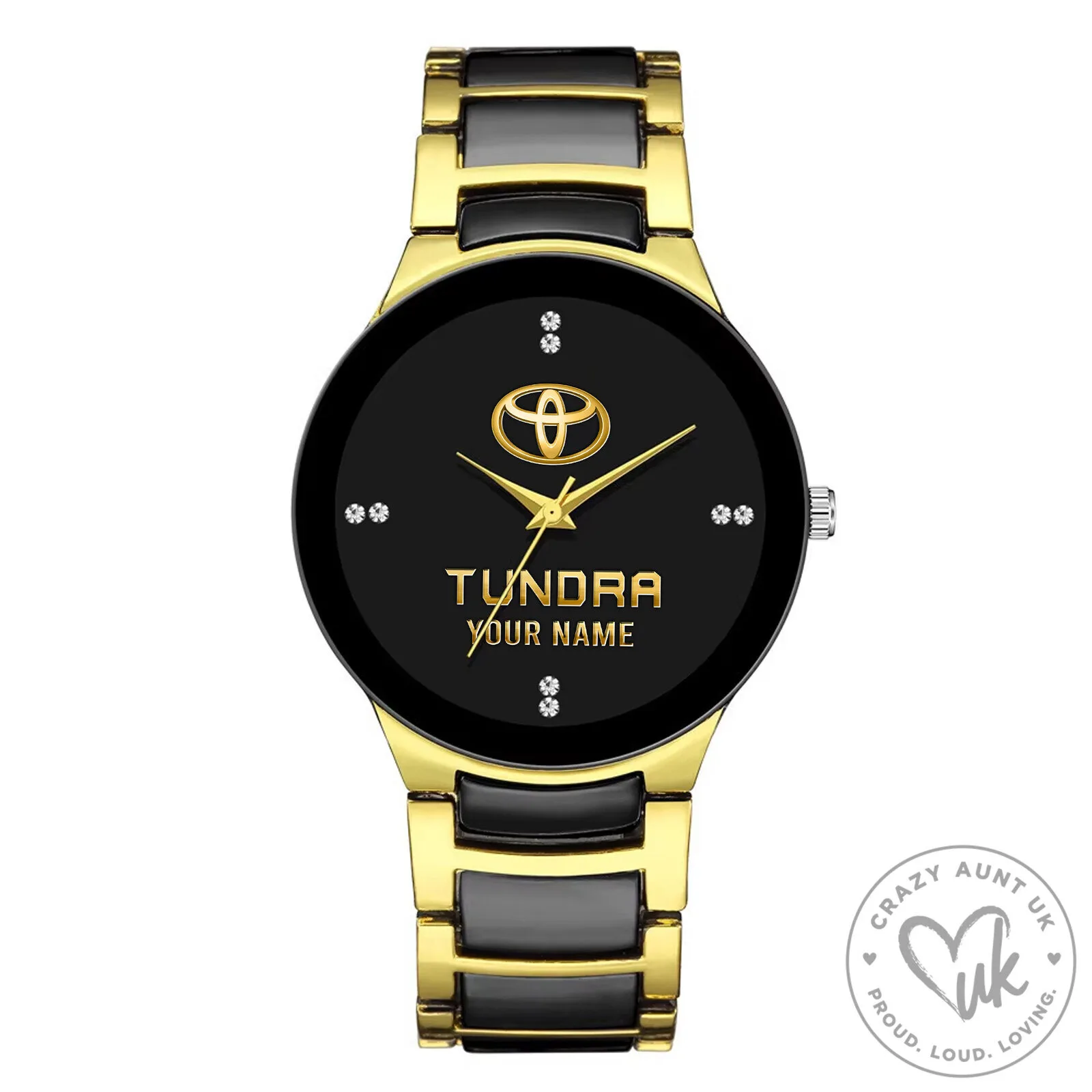 Toyota Tundra Custom Name Black and Gold Stainless Steel Quartz Watch 10 Toyota Tundra Custom Name Black and Gold Stainless Steel Quartz Watch