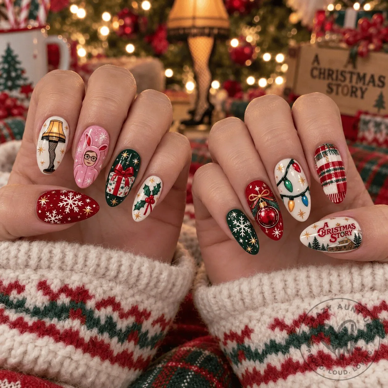 A Christmas Story Winter Nostalgia Press On Nail Set for Classic Holiday Fun