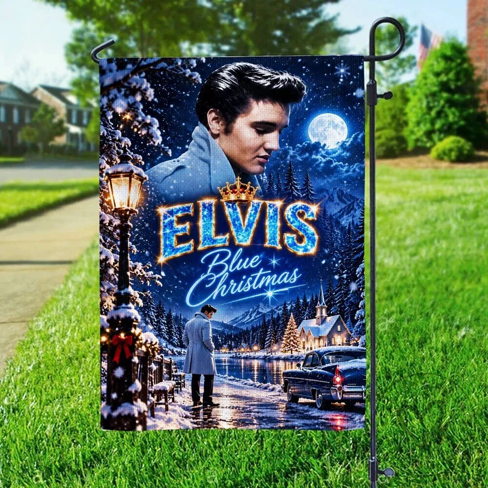 Elvis Presley Blue Christmas Winter Wonderland Garden Flag