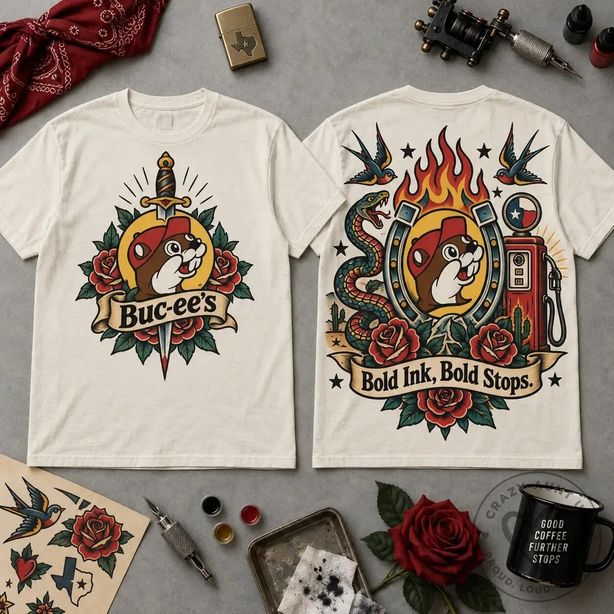 Buc-ee’s Traditional Tattoo Beaver So In Love T-Shirt for Fans