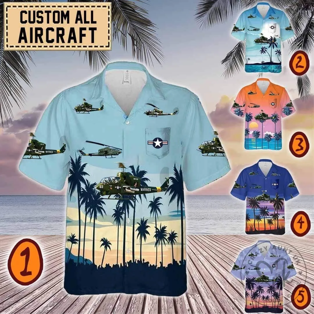 AH-1J SeaCobra Helicopter US Marine Corps Military Aircraft Hawaiian Shirt
