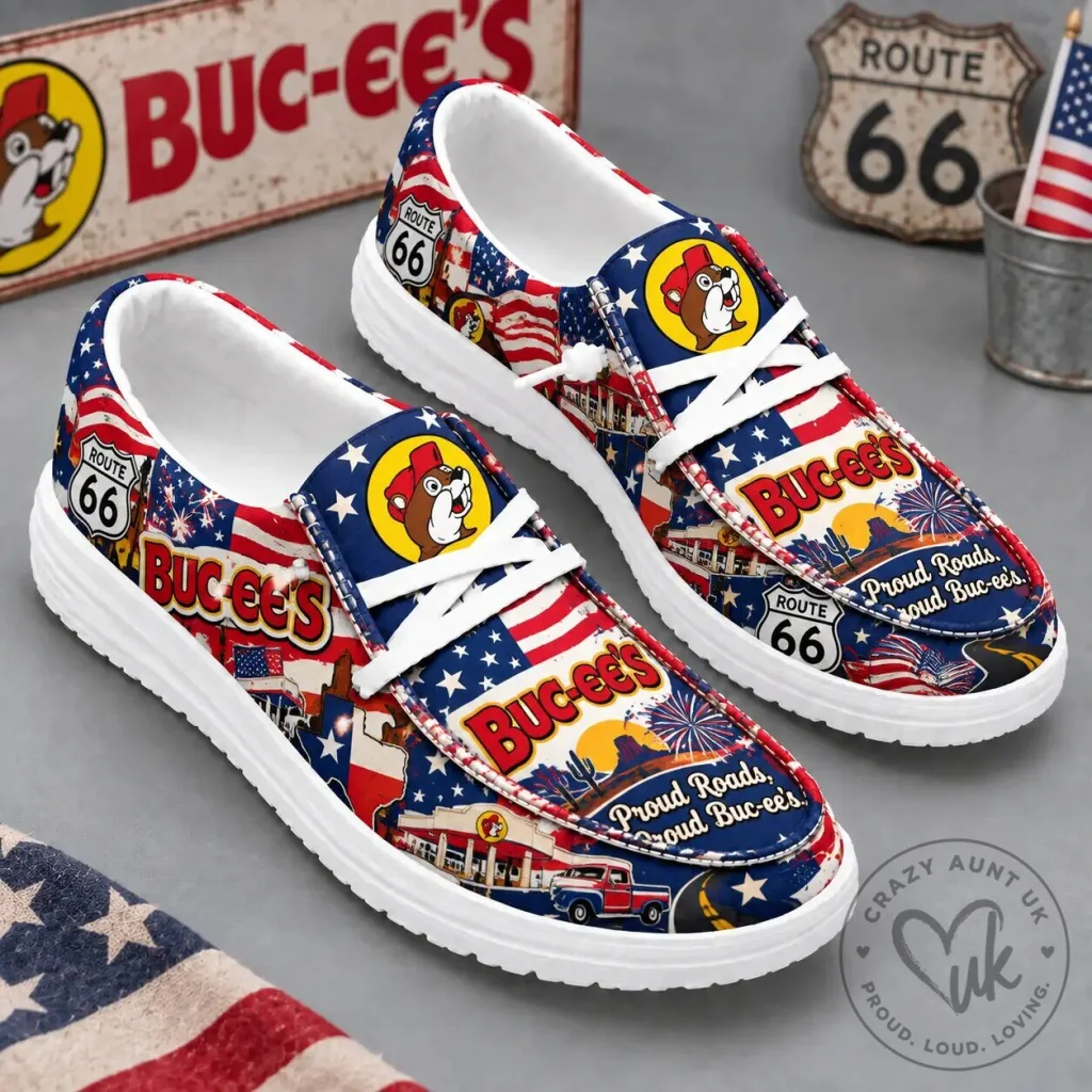 Buc-ee's Patriotic American Flag Print Canvas Loafer Shoes