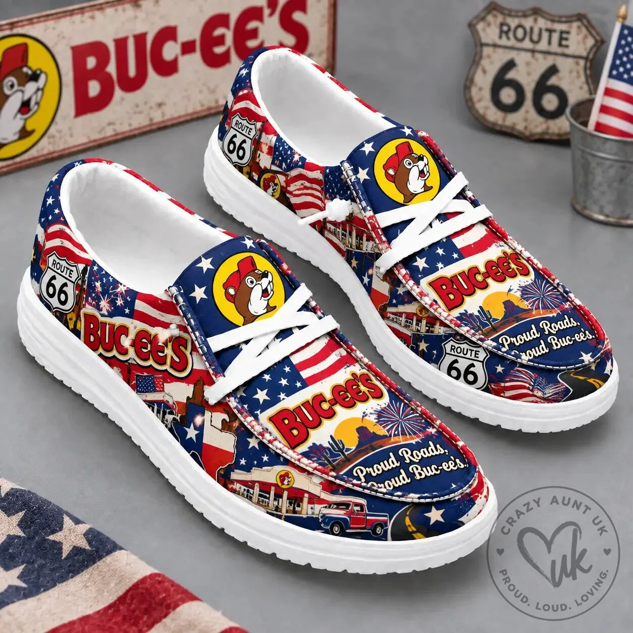 Buc-ee's Patriotic American Flag Print Canvas Loafer Shoes