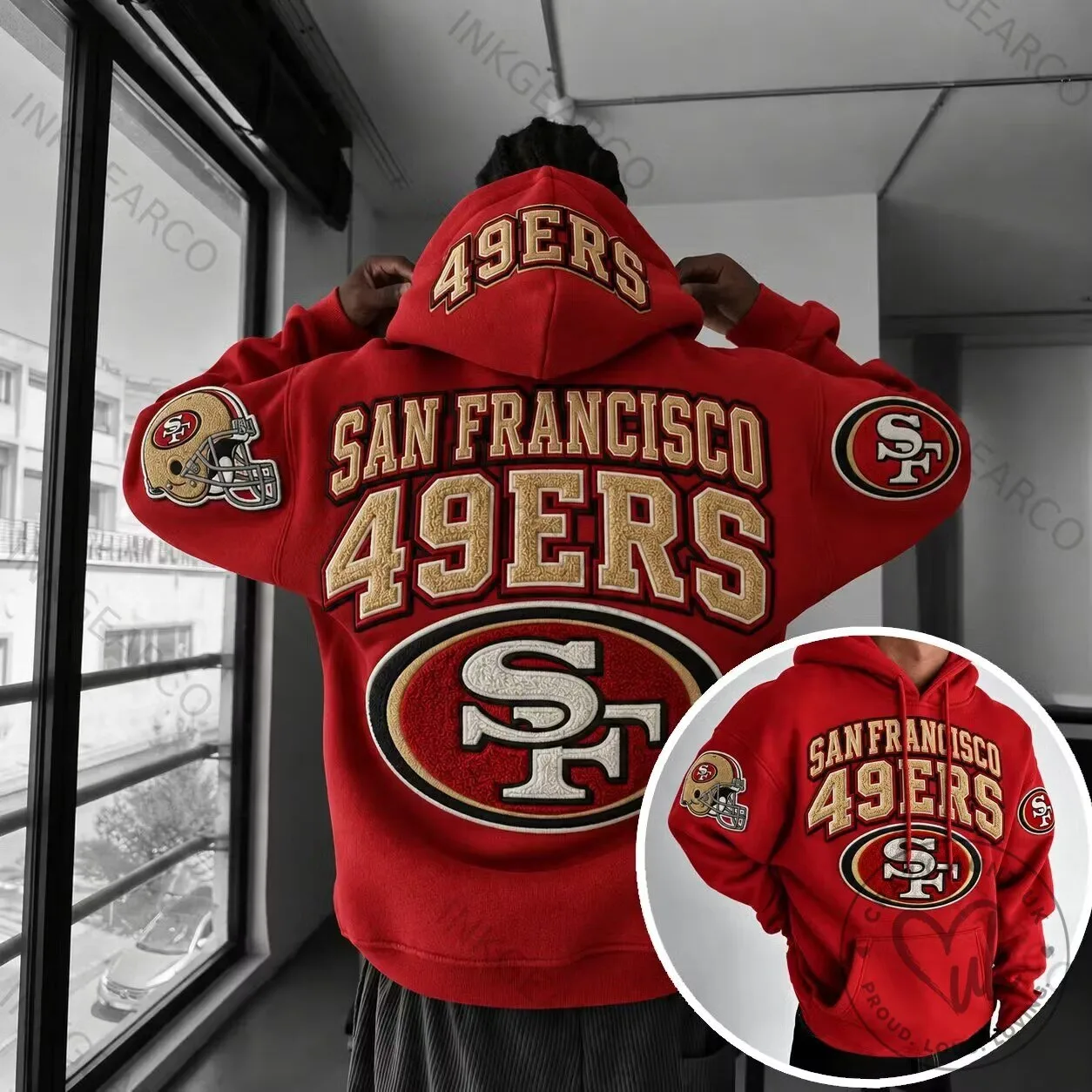 Red Hoodie with Embroidered San Francisco 49ers Logo 2 Red Hoodie with Embroidered San Francisco 49ers Logo