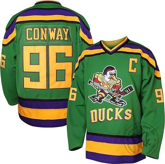 Mighty Ducks Movie Conway Number 96 Green Hockey Jersey