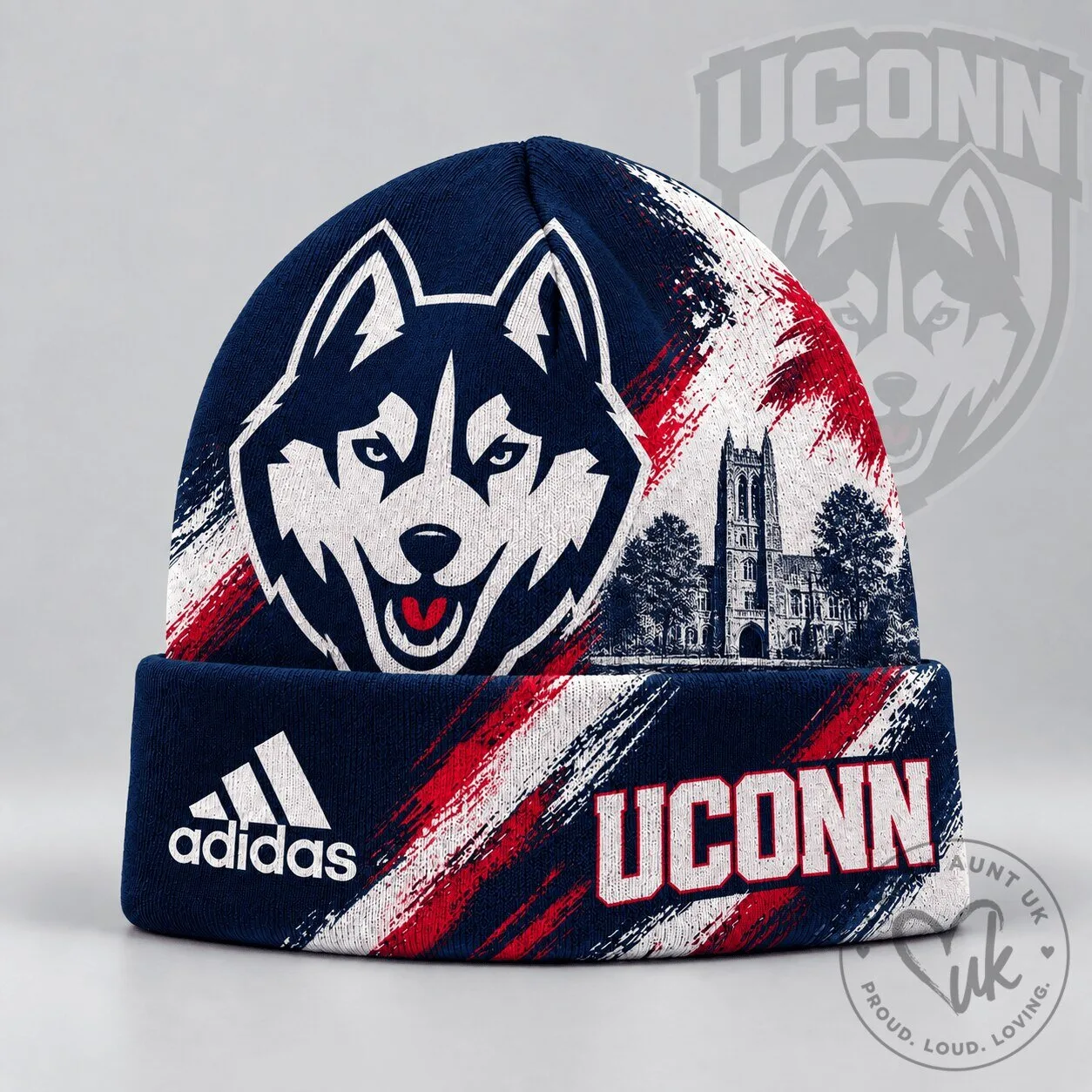 University of Connecticut Huskies NCAA Varsity Brushstroke Knit Cuffed Beanie Hat 2 University of Connecticut Huskies NCAA Varsity Brushstroke Knit Cuffed Beanie Hat