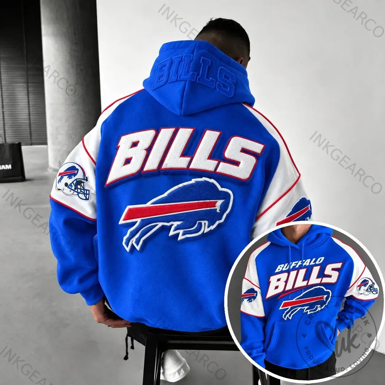 Buffalo Bills NFL Football Team Logo Blue and White Varsity Style Hoodie 1 Buffalo Bills NFL Football Team Logo Blue and White Varsity Style Hoodie