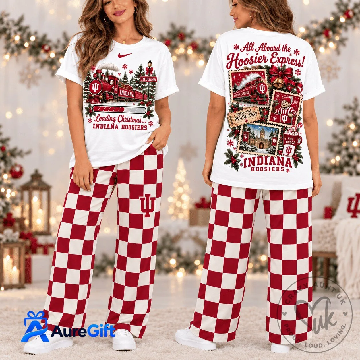 Indiana Hoosiers Christmas Train Pajamas Set