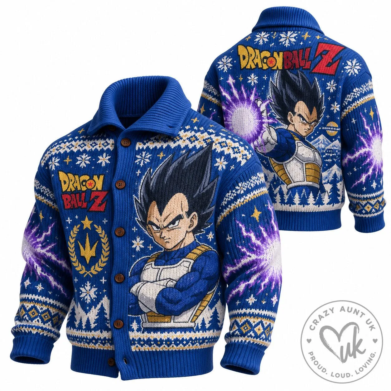 Dragon Ball Z Vegeta Super Saiyan Blue Ugly Christmas Sweater Cardigan