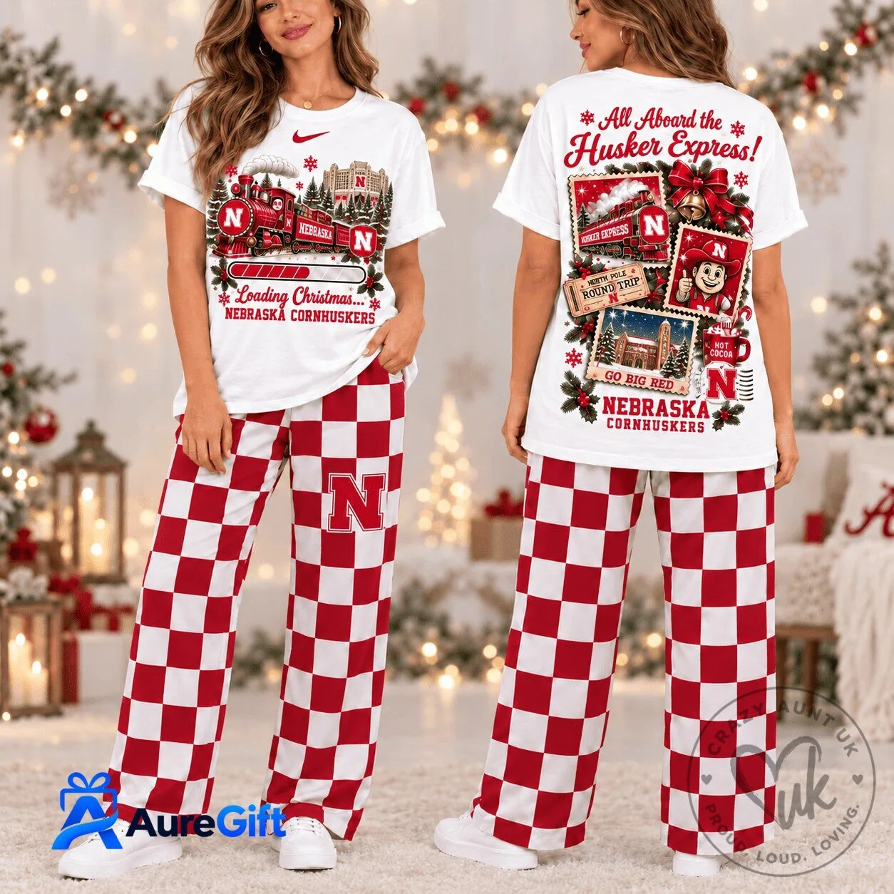 Nebraska Cornhuskers Christmas Holiday Pajamas Set