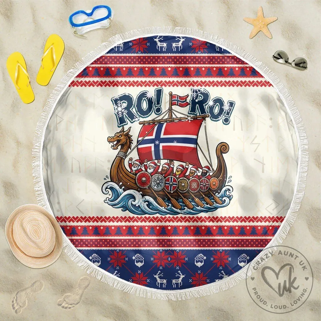 Norge Christmas Viking Santa Claus Ro Ro Round Beach Blanket with Fringe 9 Norge Christmas Viking Santa Claus Ro Ro Round Beach Blanket with Fringe