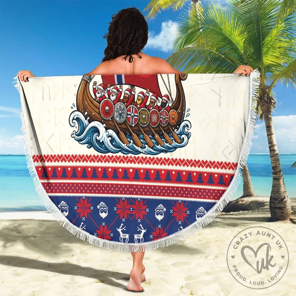 Norge Christmas Viking Santa Claus Ro Ro Round Beach Blanket with Fringe 12 Norge Christmas Viking Santa Claus Ro Ro Round Beach Blanket with Fringe