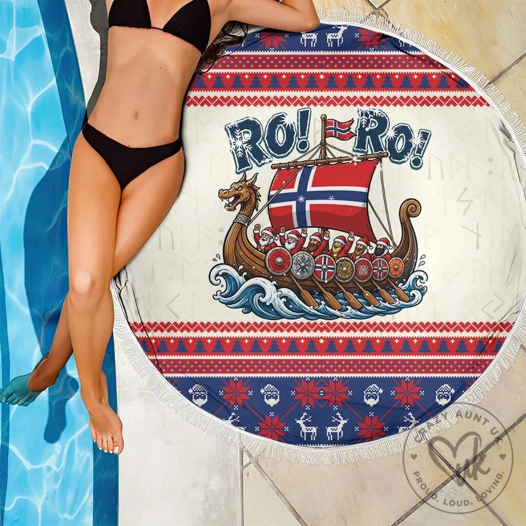 Norge Christmas Viking Santa Claus Ro Ro Round Beach Blanket with Fringe 13 Norge Christmas Viking Santa Claus Ro Ro Round Beach Blanket with Fringe