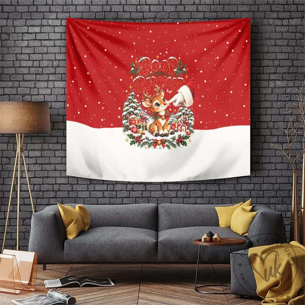 Cute Reindeer Boop Red Nose Christmas Tapestry