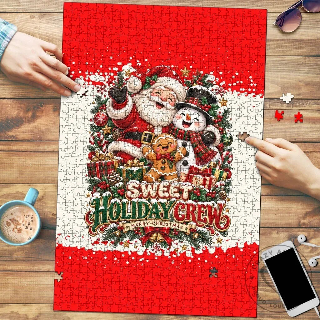 Sweet Holiday Crew Merry Christmas Santa Snowman Gingerbread Puzzle 5 Sweet Holiday Crew Merry Christmas Santa Snowman Gingerbread Puzzle