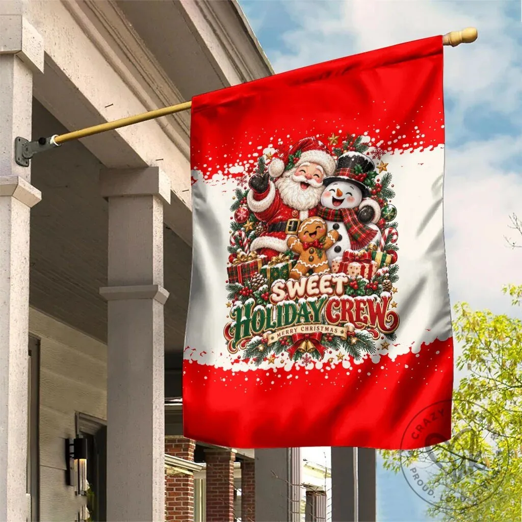 Sweet Holiday Crew Merry Christmas Santa Snowman Gingerbread Man Garden Flag