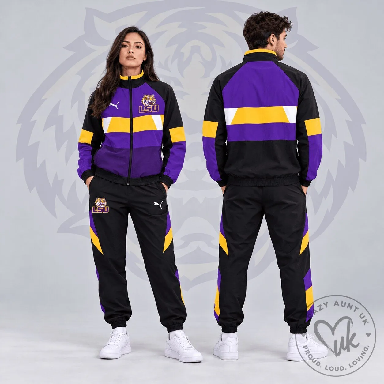 LSU Tigers NCAA Colorblock Performance Tracksuit Jacket and Jogger Set