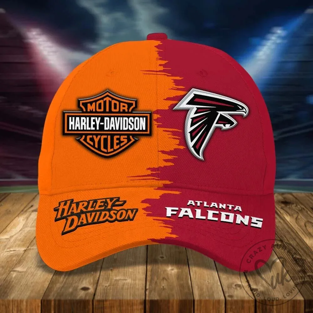 Atlanta Falcons and Harley-Davidson Motorcycles Split Design Baseball Cap Hat