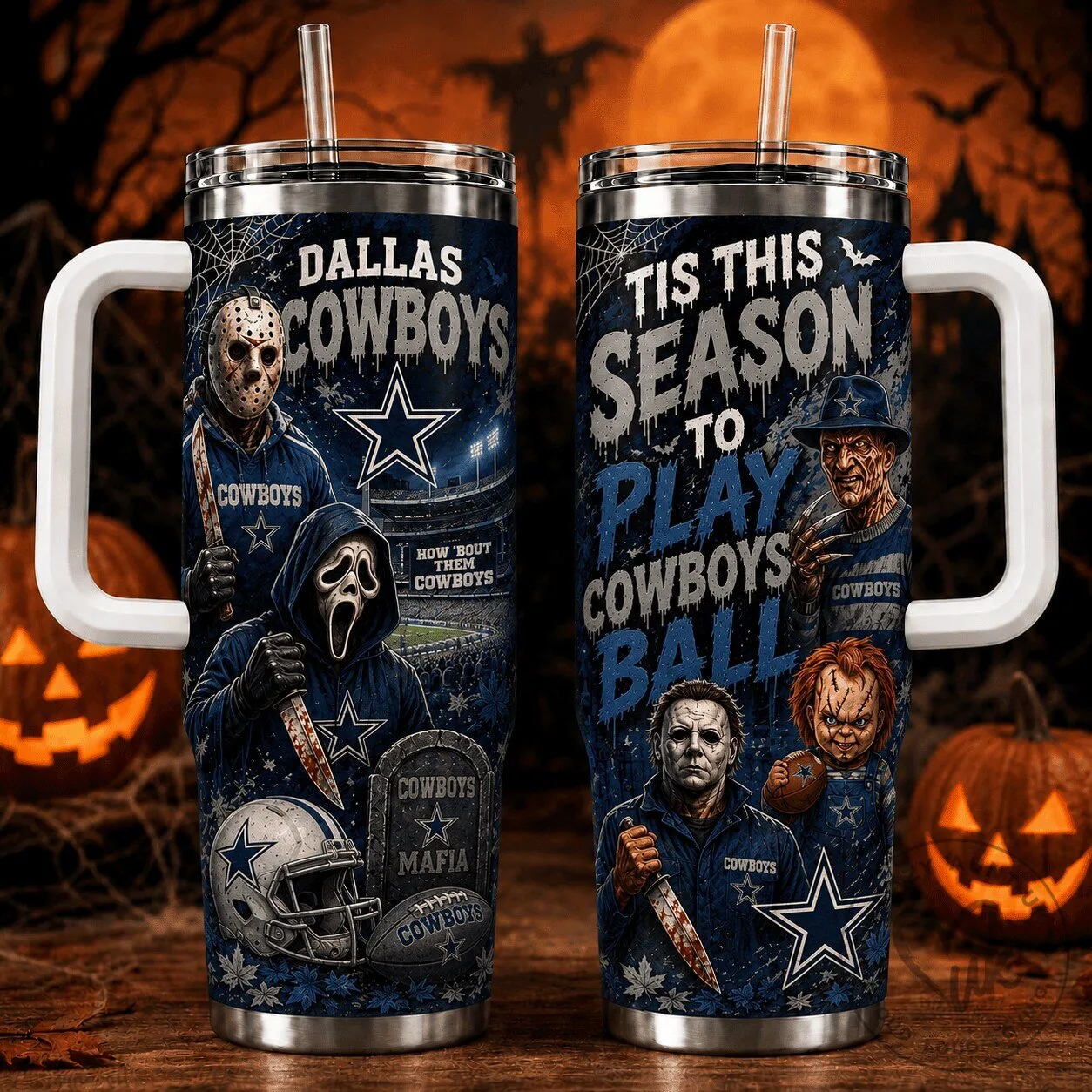 Dallas Cowboys Halloween Horror Movie Characters Football Team Tumbler