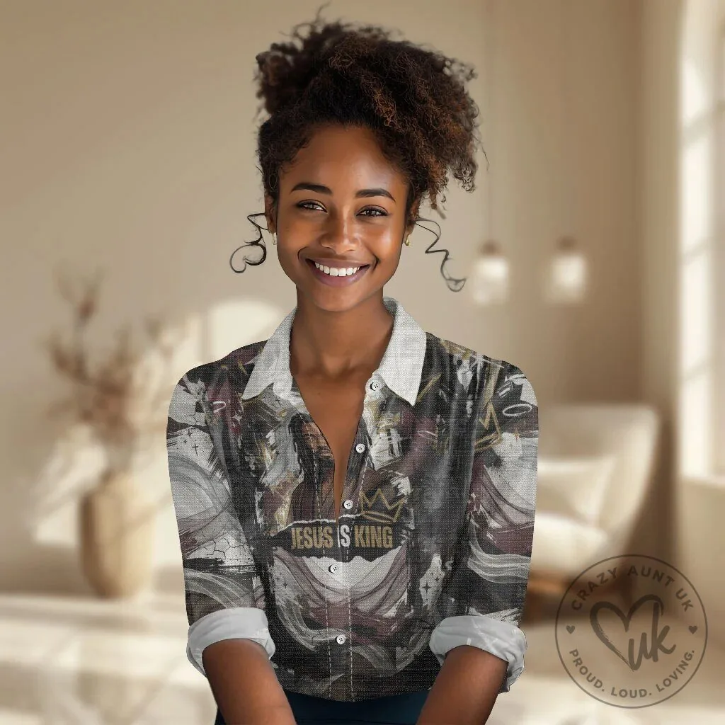 Jesus Is King Lion Of Judah Christian Faith Women's Button-Down Shirt