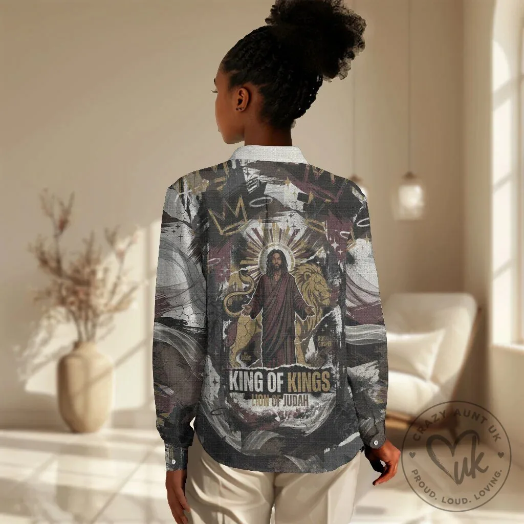 Jesus Is King Lion Of Judah Christian Faith Women's Button-Down Shirt 9 Jesus Is King Lion Of Judah Christian Faith Women